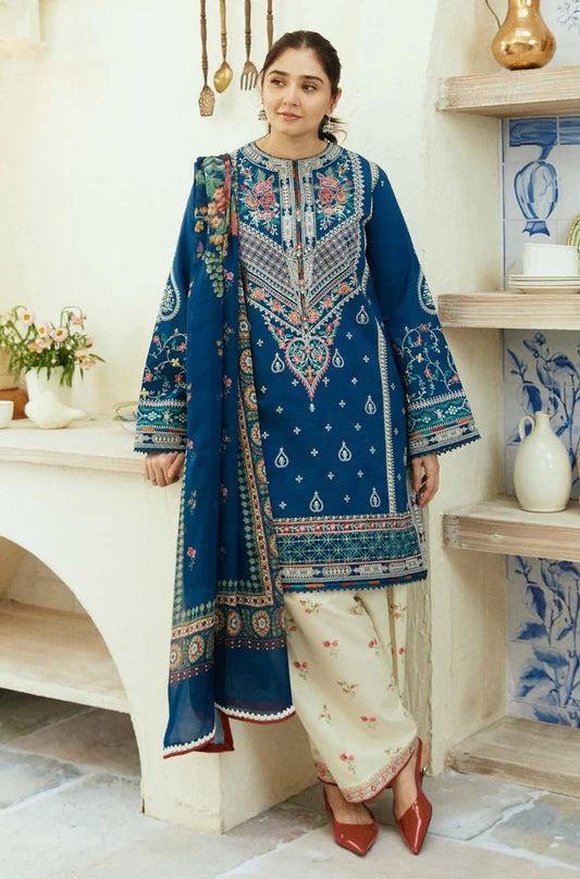 Zara Shah Jahan - 3PC Unstitched Lawn Embroidered Shirt with Digital Printed Silk Dupatta and Embroidered Trousers - RC 1009