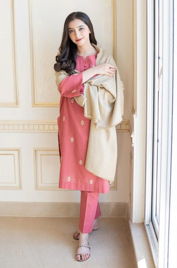 3PC Unstitched Dhanak Embroidered Shirt with Dhanak Shawl and Trouser - RC 1131