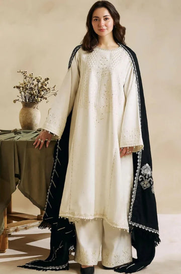 3PC Unstitched Dhanak Sequence Embroidered Shirt with Dhanak Embroidered Dupatta and Trousers - RC 1132