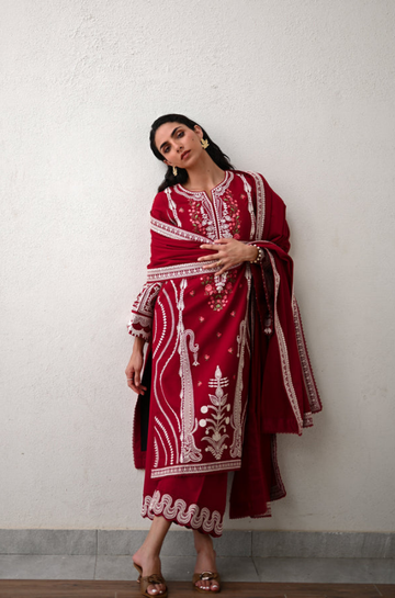 3PC Unstitched Lawn Embroidered Shirt with Pure Cotton Net Embroidered Dupatta - RC 1085