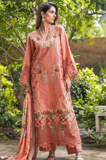3PC Unstitched Lawn Embroidered Shirt with Embroidered Printed Chiffon Dupatta - RC 1034