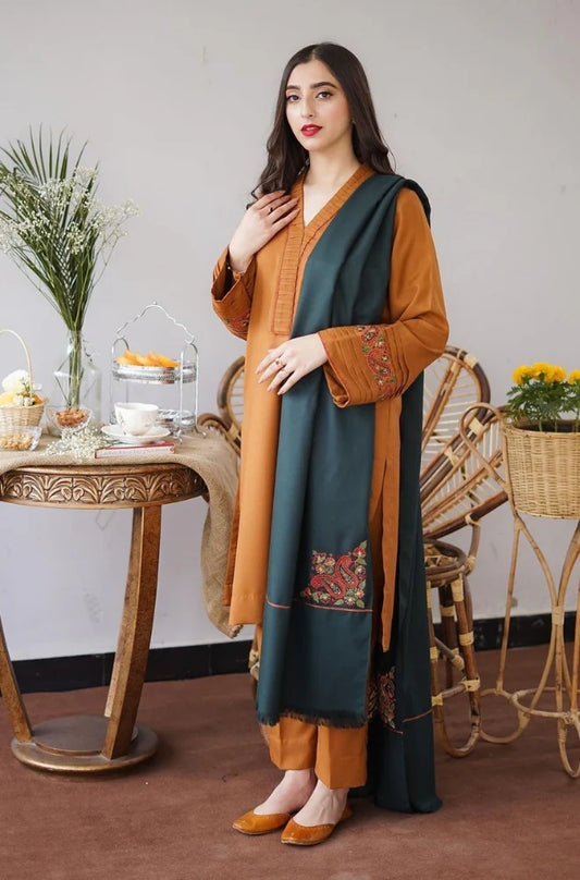 Aisling - 3PC Unstitched Dhanak Embroidered Shirt with Embroidered Dupatta and Trouser - RC 1135