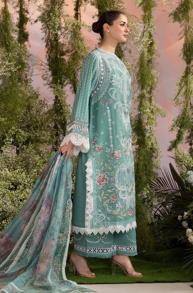 3PC Unstitched Lawn Embroidered Shirt with Embroidered & Printed Chiffon Dupatta - RC 1036