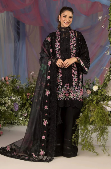 3PC Unstitched Lawn Embroidered Shirt with Embroidered Bamber Chiffon Dupatta - RC 1038