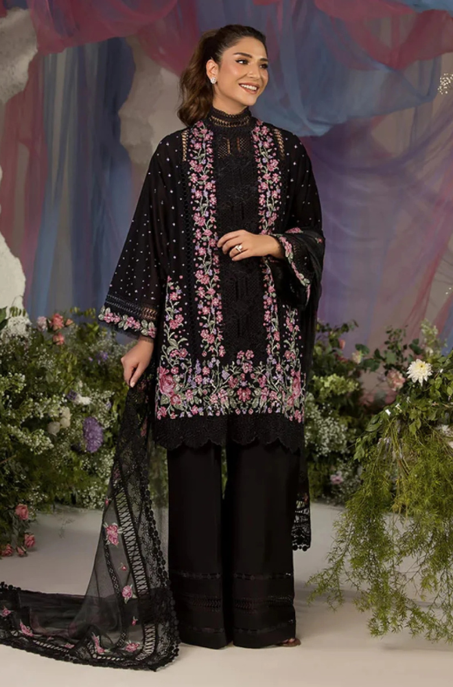3PC Unstitched Lawn Embroidered Shirt with Embroidered Bamber Chiffon Dupatta - RC 1038