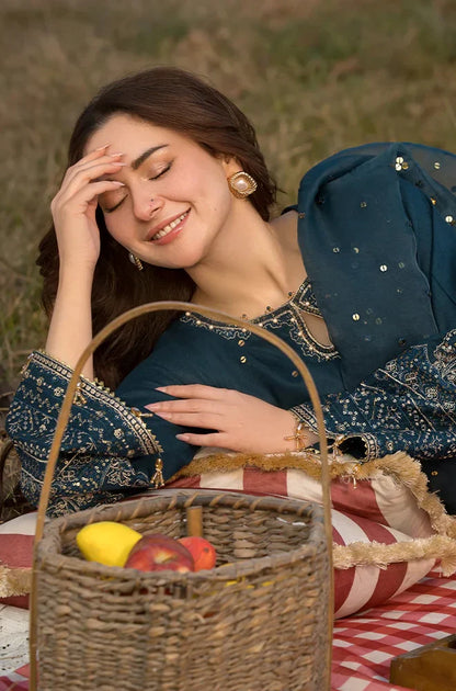 Allys - 3PC Lawn Sequence Embroidered Shirt with Sequence Embroidered Chiffon Dupatta (Unstitched) - RC 1015