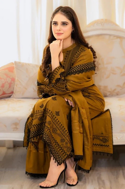 Libaas - Lawn 3PC Unstitched Embroidered Shirt with Embroidered Chiffon Dupatta - RC 1008