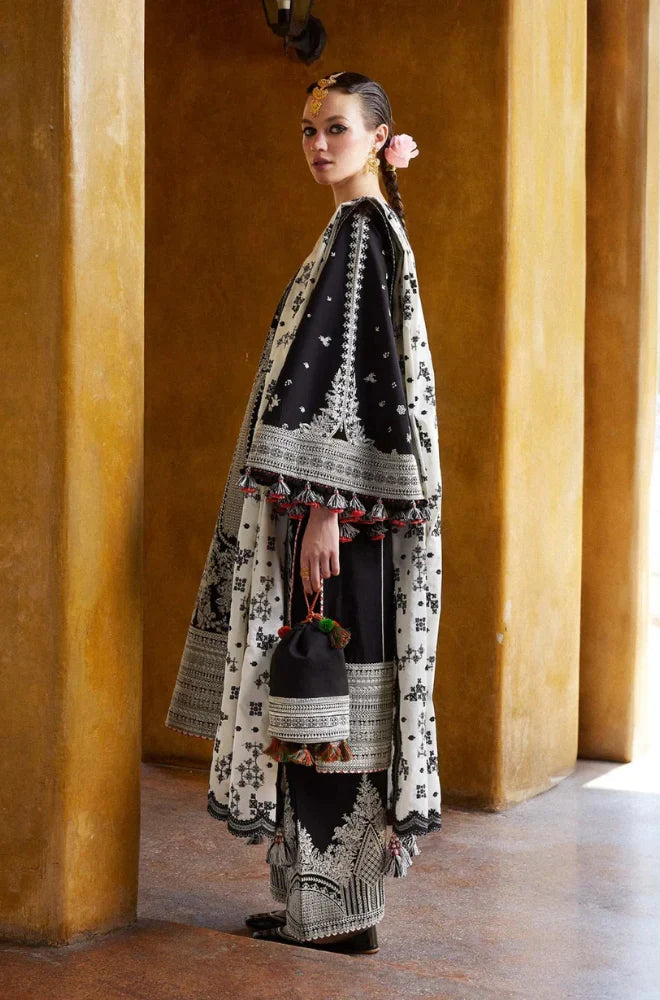 Hussain Rehar - Lawn 3PC Unstitched Embroidered Shirt with Slub Net Dupatta - RC 1031