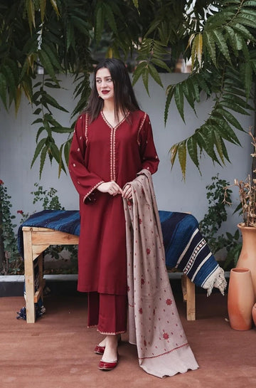 3PC Unstitched Dhanak Embroidered Shirt with Dhanak Embroidered Dupatta and Trouser - RC 1140