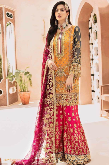 3PC Unstitched Chiffon Embroidery Suit with Net Embroidery Dupatta - RC 1340