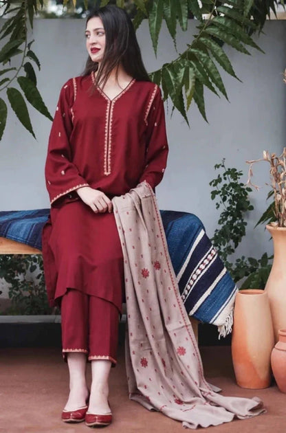 Aisling - 3PC Unstitched Dhanak Embroidered Shirt with Dhanak Embroidered Dupatta and Trouser - RC 1140