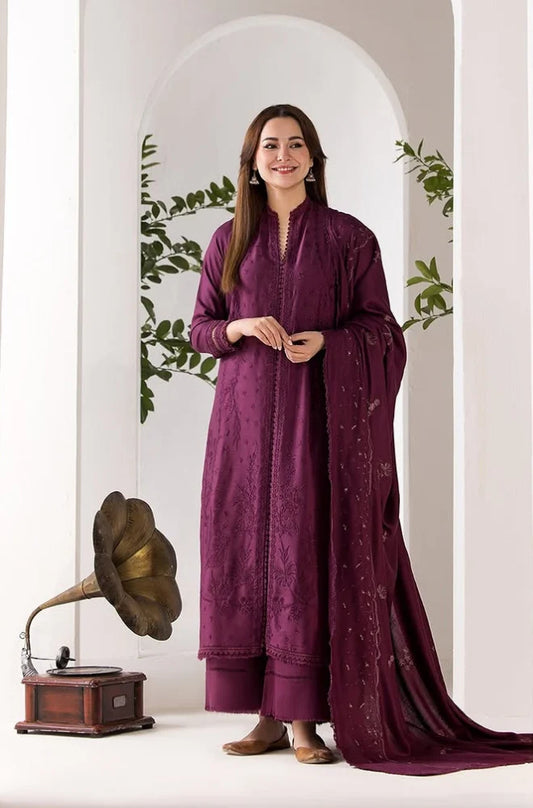 Sobia Nazir - 3PC Unstitched Dhanak Embroidered Shirt with Embroidered Dhanak Shawl - RC 1142