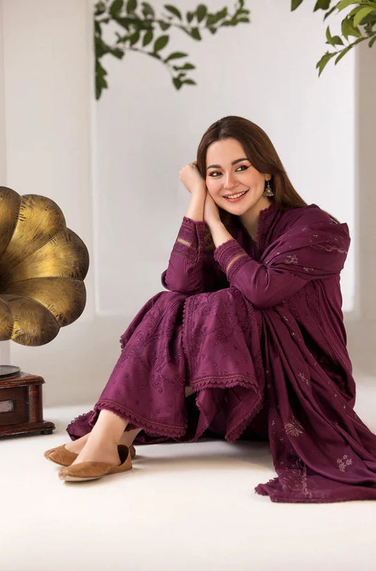 3PC Unstitched Dhanak Embroidered Shirt with Embroidered Dhanak Shawl - RC 1142