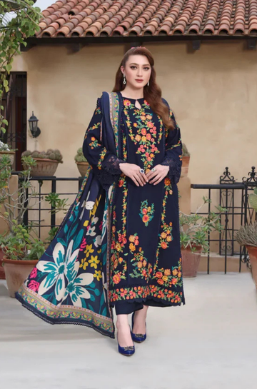 3PC Unstitched Lawn Embroidered Shirt with Printed Silk Dupatta - RC 1090