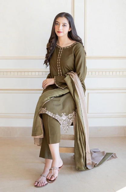 Aisling - 3PC Unstitched Dhanak Embroidered Shirt with Dhanak Shawl and Trouser - RC 1146