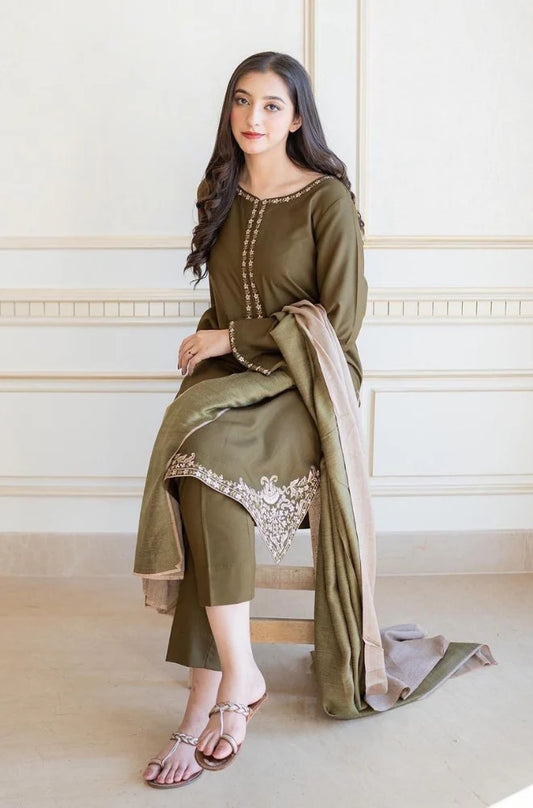 Aisling - 3PC Unstitched Dhanak Embroidered Shirt with Dhanak Shawl and Trouser - RC 1146