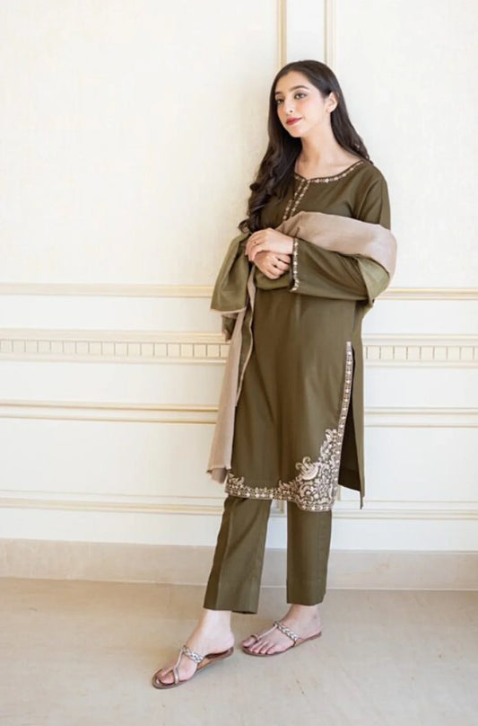 Aisling - 3PC Unstitched Dhanak Embroidered Shirt with Dhanak Shawl and Trouser - RC 1146