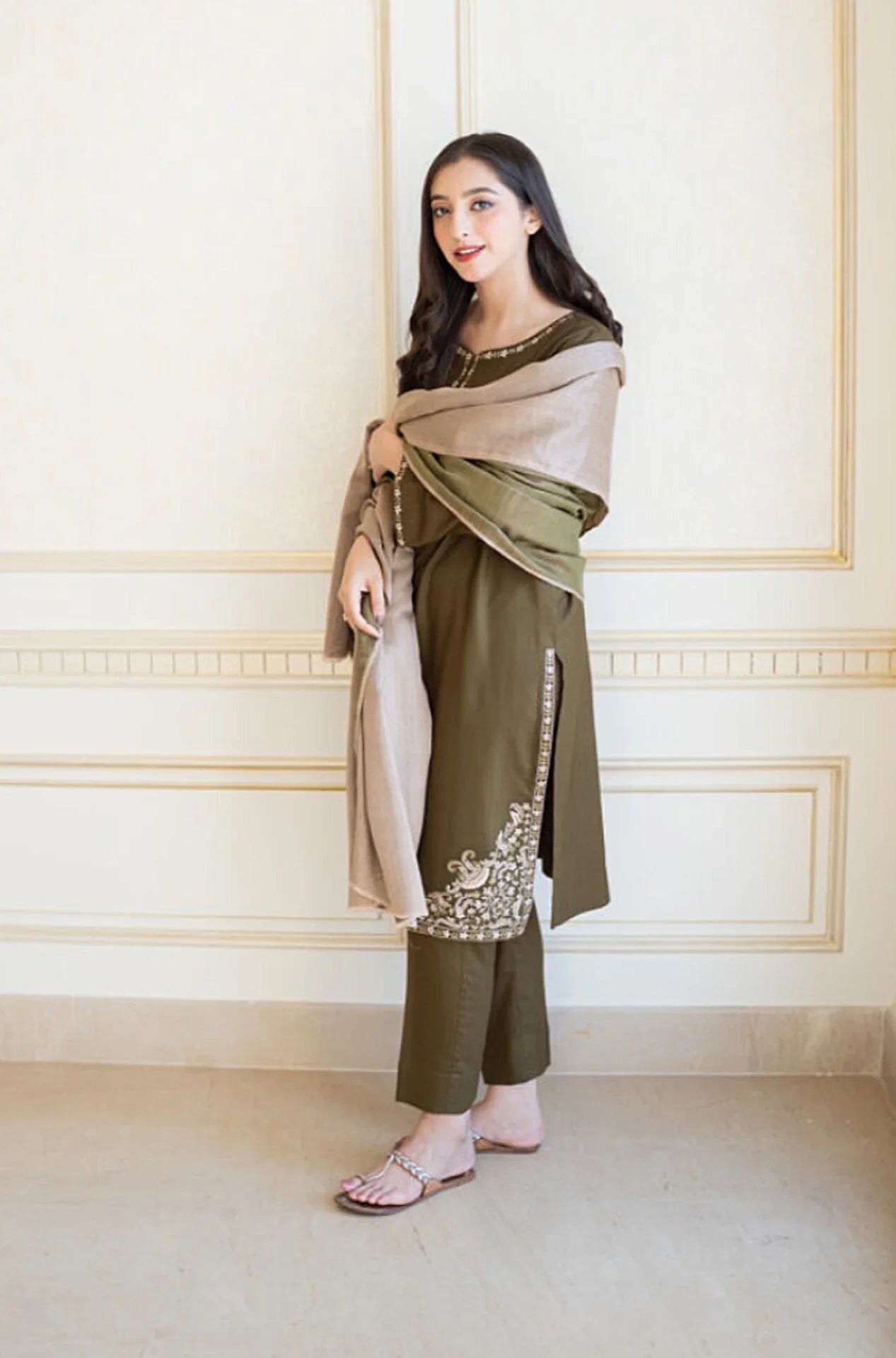Aisling - 3PC Unstitched Dhanak Embroidered Shirt with Dhanak Shawl and Trouser - RC 1146