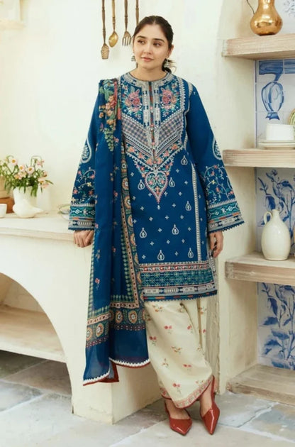 Zara Shah Jahan - 3PC Unstitched Dhanak Embroidered Shirt with Digital Printed Shawl and Embroidered Trousers - RC 1147
