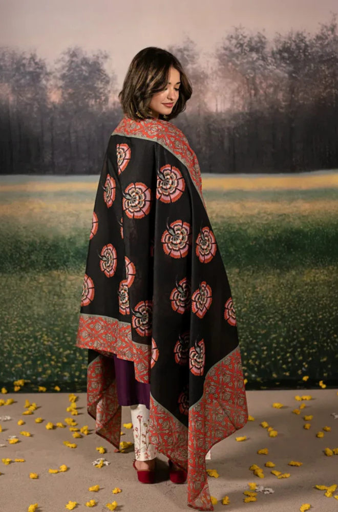 3PC Unstitched Lawn Embroidered Shirt with Printed Chiffon Dupatta - RC 1082