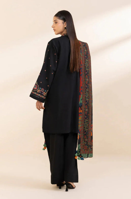3PC Unstitched Khaddar Embroidered Front with Digital Printed Shawl and Plain Trouser - RC 1149