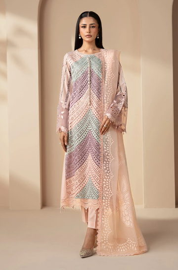 3PC Unstitched Lawn Chikankari Embroidered Shirt with Pure Silk Digital Printed & Embroidered Dupatta - RC 1203