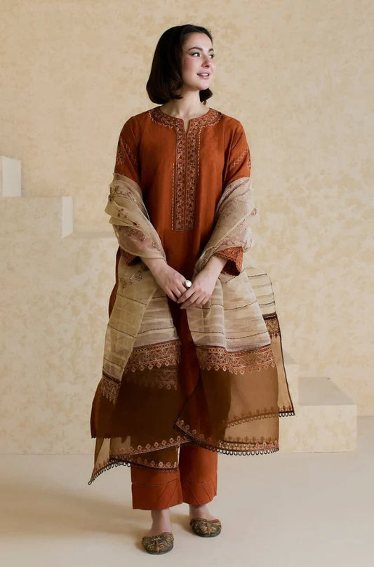Mishkaa - 3PC Lawn Embroidered Shirt with Printed Chiffon Dupatta - RC 1014