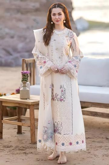 3PC Unstitched Lawn Chicken Kari Embroidered Shirt with Embroidered Slub Net Dupatta - RC 1029