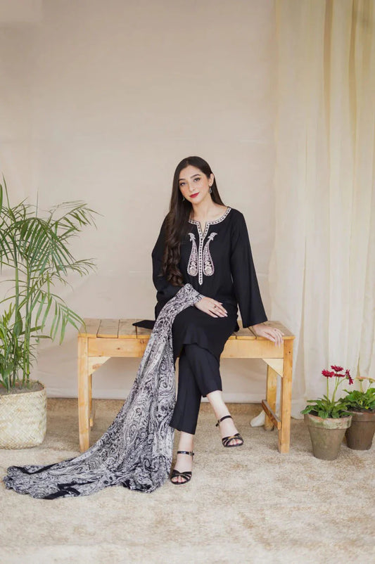 Aisling - 3PC Dhanak Embroidered Shirt with Dhanak Printed Shawl and Trouser - RC 1105