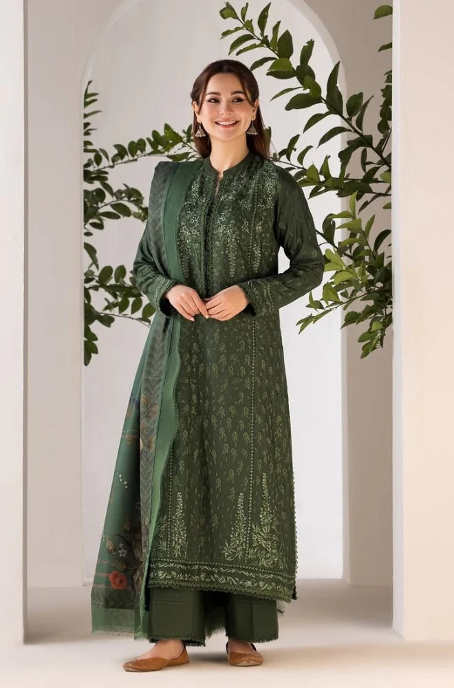 Sobia Nazir - 3PC Unstitched Dhanak Embroidered Shirt with Printed Shawl - RC 1150