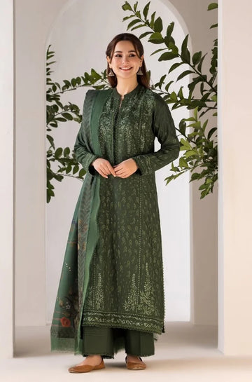 3PC Unstitched Dhanak Embroidered Shirt with Printed Shawl - RC 1150