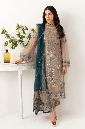 3PC UNSTITCHED CHIFFON FULLY HEAVY EMBROIDERY DRESS - RC 1350