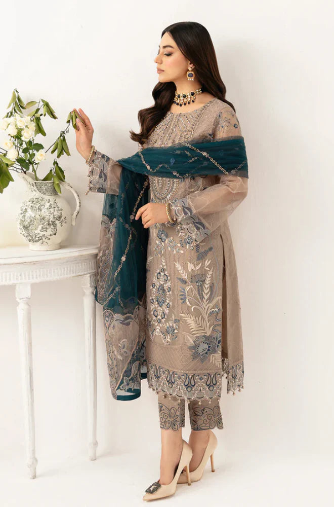 3PC UNSTITCHED CHIFFON FULLY HEAVY EMBROIDERY DRESS - RC 1350