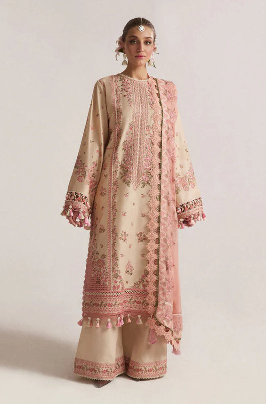 Hussain Rehar - 3PC Unstitched Dhanak Embroidered Shirt with Digital Printed shawl and Embroidered Trouser - RC 1151