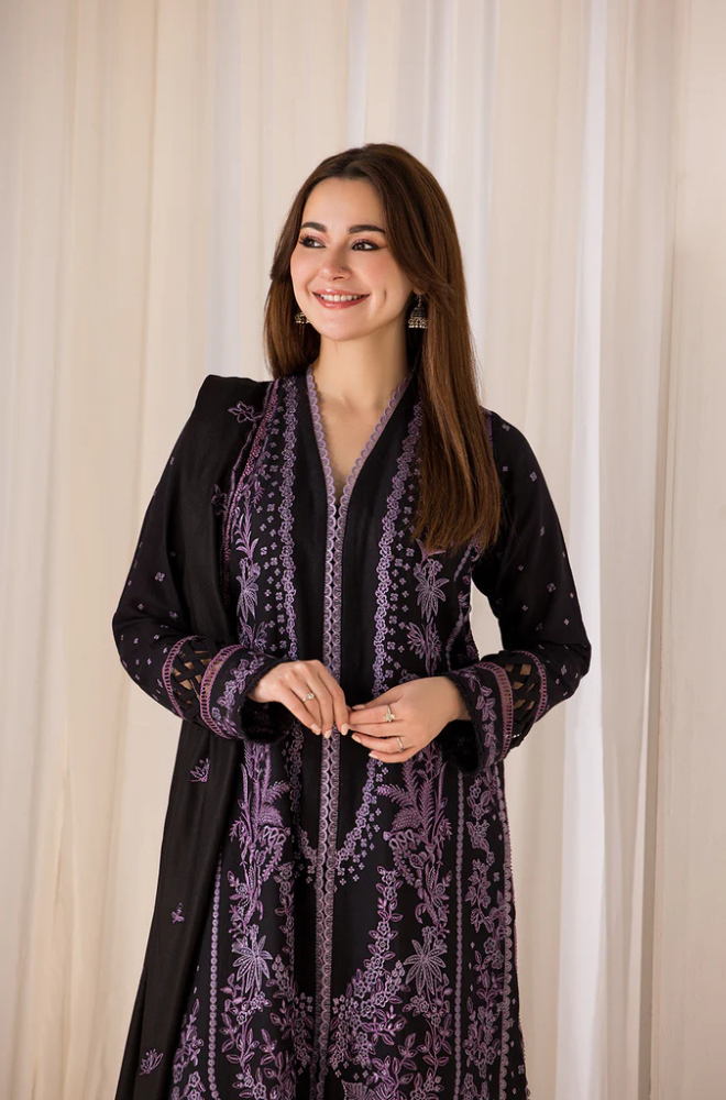 3PC Unstitched Lawn Embroidered Shirt with Embroidered Crinkle Dupatta - RC 1051