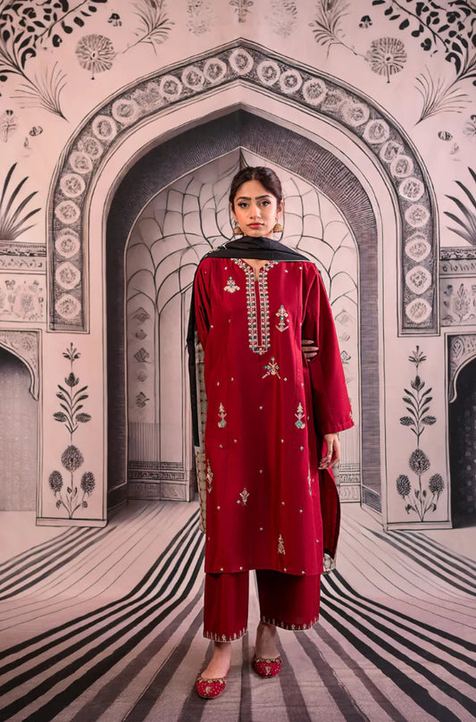 3PC Unstitched Dhanak Embroidered Shirt with Digital Printed shawl and Embroidered Trouser - RC 1153