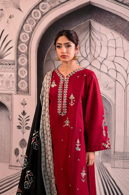 Urge- 3PC Unstitched Dhanak Embroidered Shirt with Digital Printed shawl and Embroidered Trouser - RC 1153