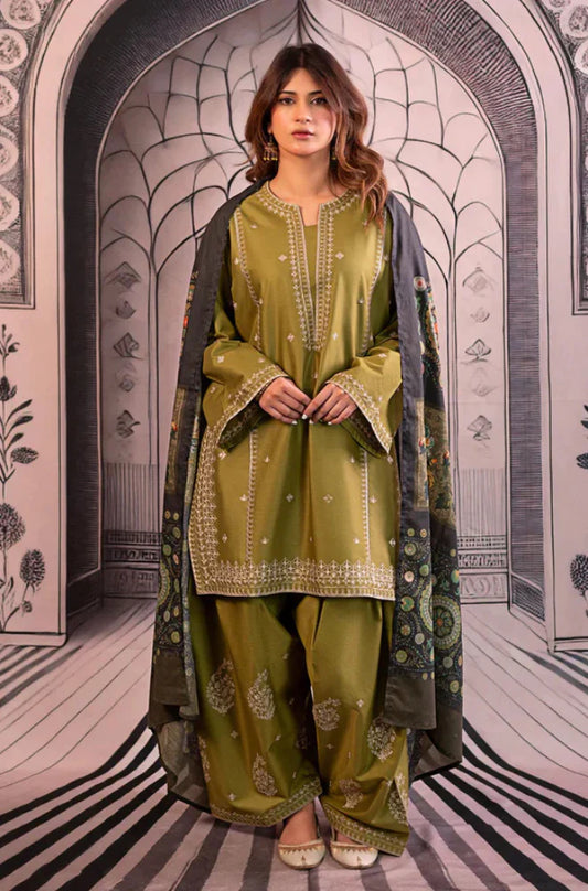 Urge- 3PC Unstitched Dhanak Embroidered Shirt with Digital Printed shawl and Embroidered Trouser - RC 1154