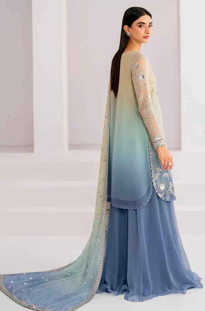 3PC UNSTITCHED HEAVY EMBROIDERED ON CHIFFON - RC 1354