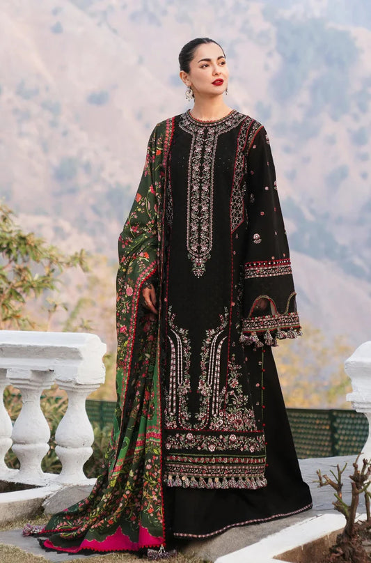 Hussain Rehar - 3PC Unstitched Dhanak Embroidered Shirt with Digital Printed shawl and Embroidered Trouser - RC 1155