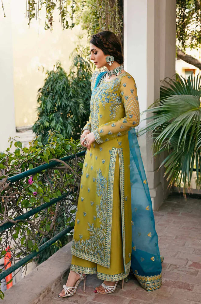 3PC UNSTITCHED HEAVY EMBROIDERED ORGANZA DRESS - RC 1355