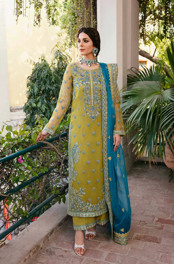 3PC UNSTITCHED HEAVY EMBROIDERED ORGANZA DRESS - RC 1355