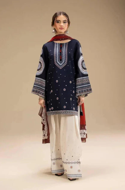 Jazmin- 3PC Unstitched Dhanak Embroidered Shirt with Digital Printed shawl and Embroidered Trouser - RC 1156
