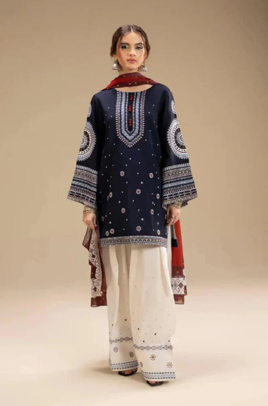 Jazmin- 3PC Unstitched Dhanak Embroidered Shirt with Digital Printed shawl and Embroidered Trouser - RC 1156