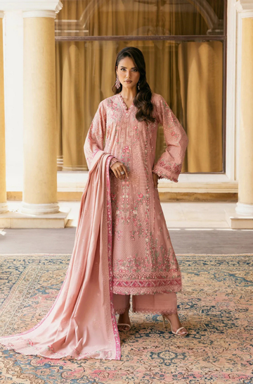 3PC Unstitched Lawn Embroidered Shirt with Embroidered Slub Net Dupatta - RC 1057
