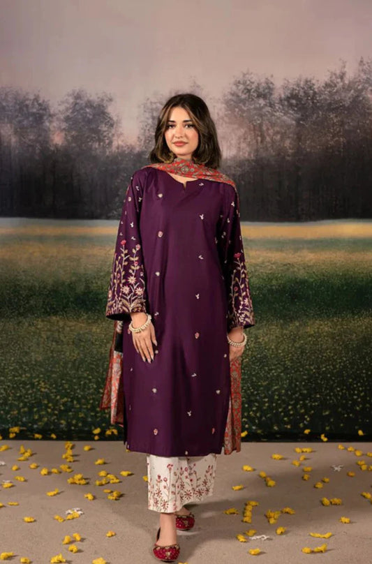 Urge- 3PC Unstitched Dhanak Embroidered Shirt with Digital Printed shawl and Embroidered Trouser - RC 1157