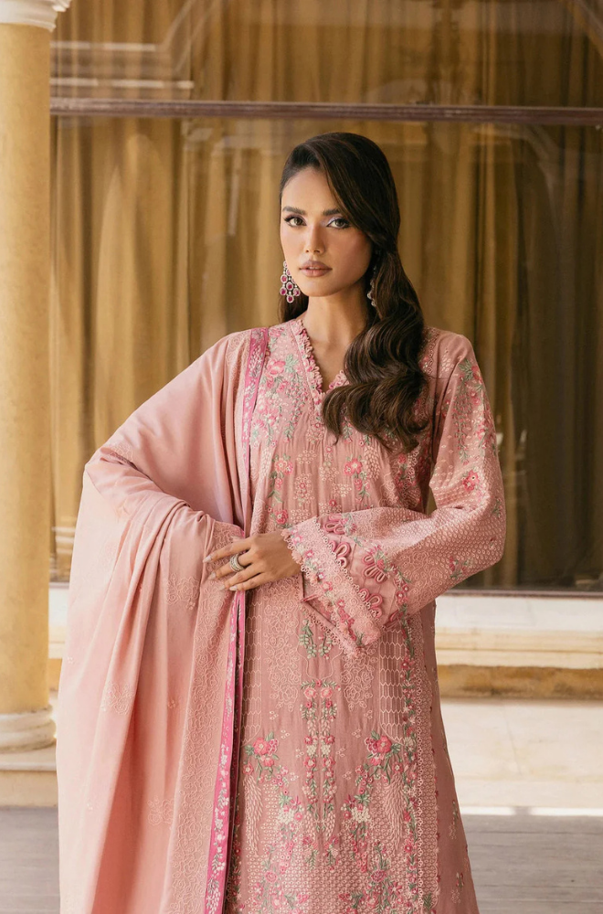 3PC Unstitched Lawn Embroidered Shirt with Embroidered Slub Net Dupatta - RC 1057