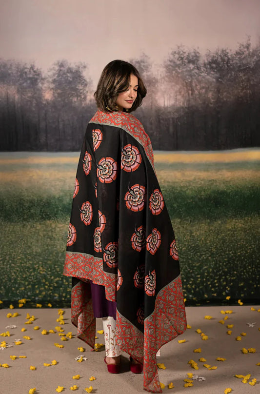 3PC Unstitched Dhanak Embroidered Shirt with Digital Printed shawl and Embroidered Trouser - RC 1157