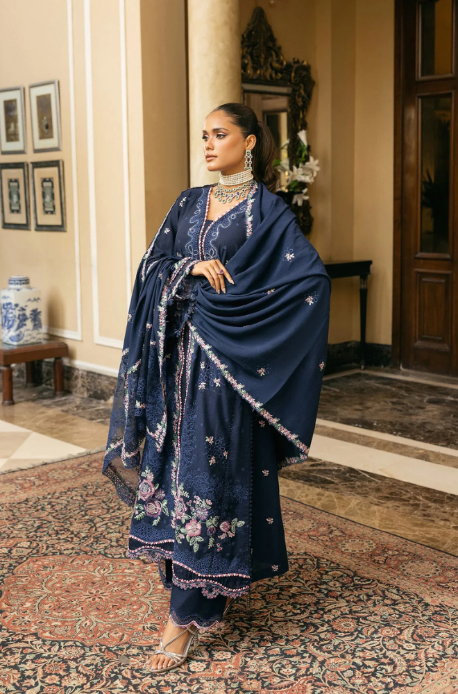 3PC Unstitched Lawn Embroidered Shirt with Embroidered Slub Net Dupatta - RC 1058
