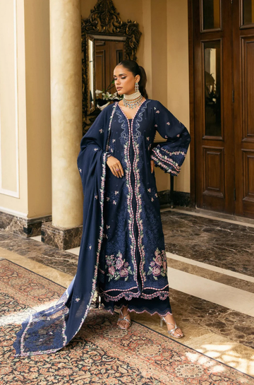 3PC Unstitched Lawn Embroidered Shirt with Embroidered Slub Net Dupatta - RC 1058